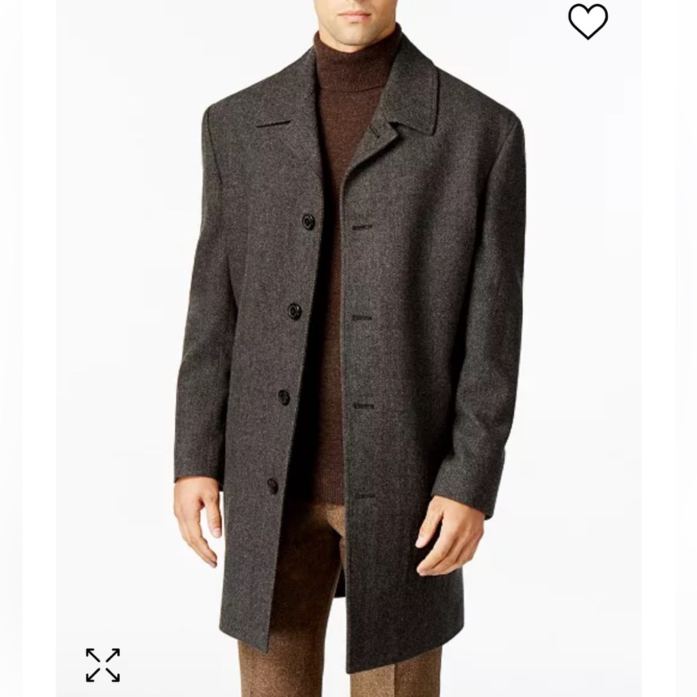 London Fog Coventry Wool Blend Charcoal Herringbone Overcoat